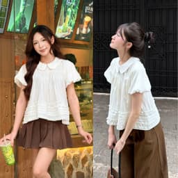 Áo Babydoll Cổ Sen Tay Bồng Bèo Dưới Xếp Ly Su Chang Gió Hàn - Áo Kiểu Thiết Kế Tiểu Thư  A860 6