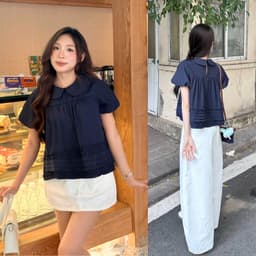 Áo Babydoll Cổ Sen Tay Bồng Bèo Dưới Xếp Ly Su Chang Gió Hàn - Áo Kiểu Thiết Kế Tiểu Thư  A860 7