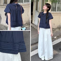Áo Babydoll Cổ Sen Tay Bồng Bèo Dưới Xếp Ly Su Chang Gió Hàn - Áo Kiểu Thiết Kế Tiểu Thư  A860 5