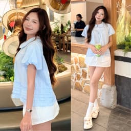 Áo Babydoll Cổ Sen Tay Bồng Bèo Dưới Xếp Ly Su Chang Gió Hàn - Áo Kiểu Thiết Kế Tiểu Thư  A860 8