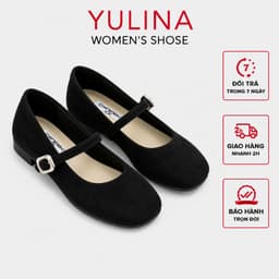 Giày búp bê nữ 𝙔𝙐𝙇𝙄𝙉𝘼 quai ngang phối khóa basic cao 1cm màu nâu đậm hot - E12 2