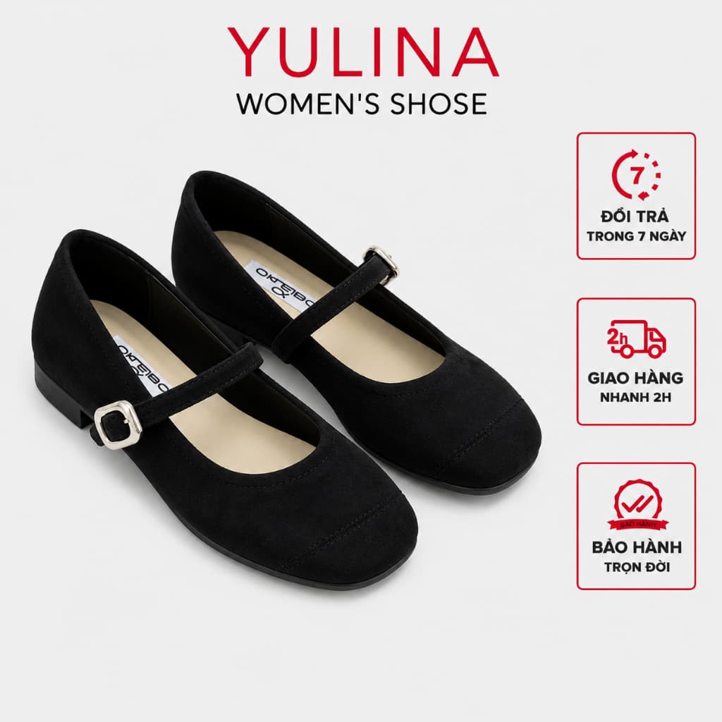 𝙔𝙐𝙇𝙄𝙉𝘼- Mary Jane Da Lộn Phối Khuy Hàng Cao Cấp E12