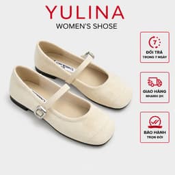 Giày búp bê nữ 𝙔𝙐𝙇𝙄𝙉𝘼 quai ngang phối khóa basic cao 1cm màu nâu đậm hot - E12 1