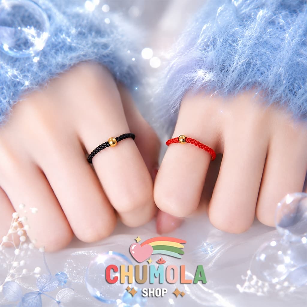 (2 Màu) Nhẫn Tình Duyên Đỏ Đen Hạt Vàng Phong Cách Đơn Giản Thanh Lịch May Mắn Và Bình An Ring Couple