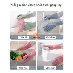 Găng tay cao su rửa chén bát giặt đồ ôm sát lót nỉ ấm áp đàn hồi tốt chống rách không hại da tay 5