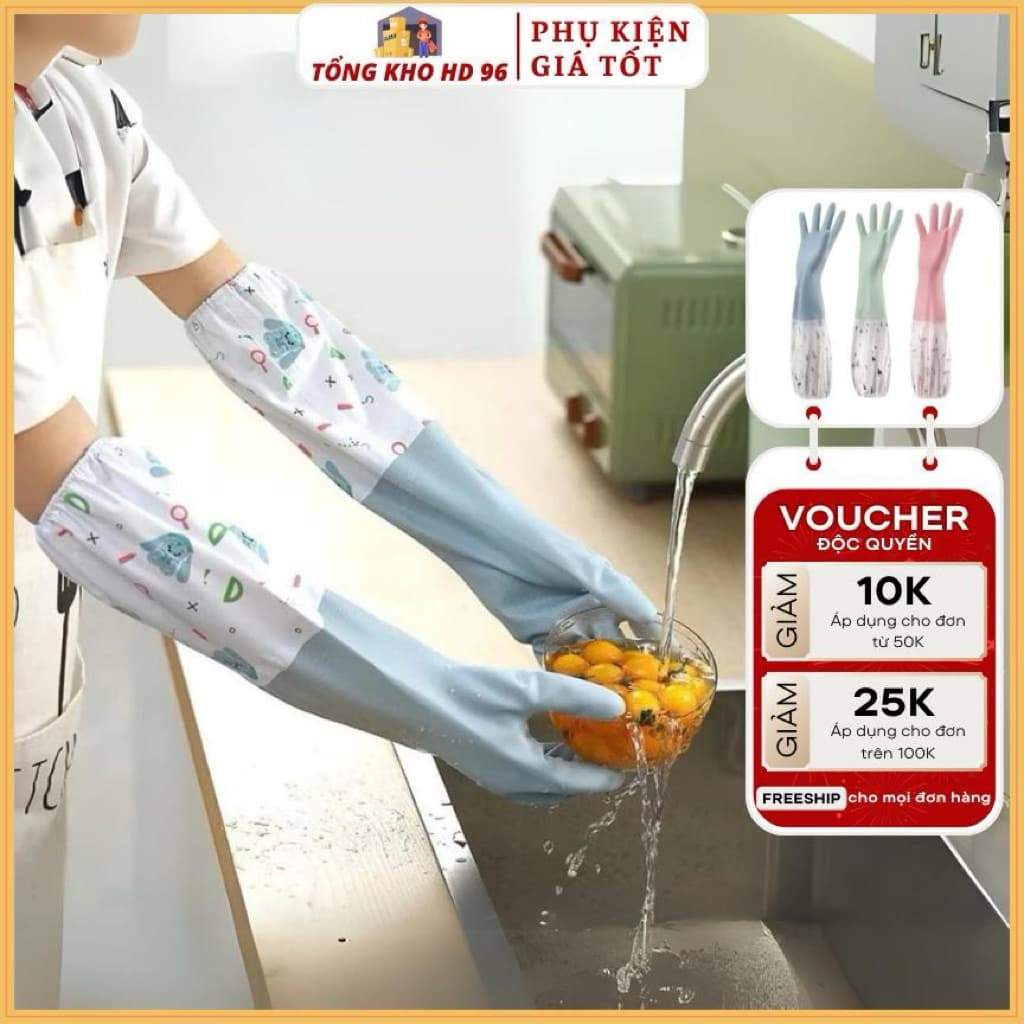 Găng tay cao su rửa chén bát giặt đồ ôm sát lót nỉ ấm áp đàn hồi tốt chống rách không hại da tay