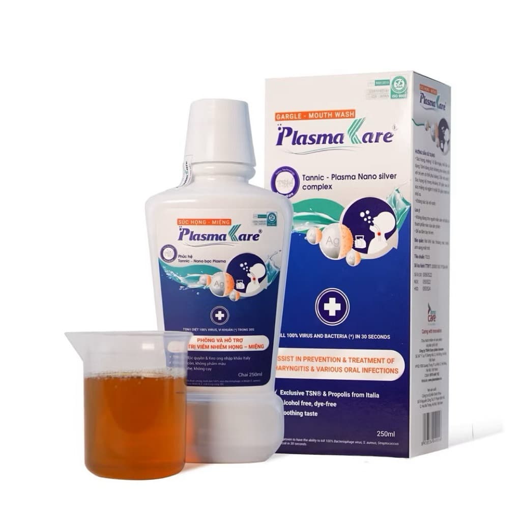 Nước Súc Họng Miệng PlasmaKare 250ml Nano Bạc TSN Keo Ong Italia Tiện <BUNBUN SHOP 20