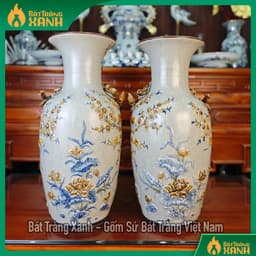 Đôi lộc bình Bát Tràng men rạn đắp nổi Cuốn Thư Phúc Đức, Hoa Kênh Bong - Lục bình thờ cúng trang trí 3
