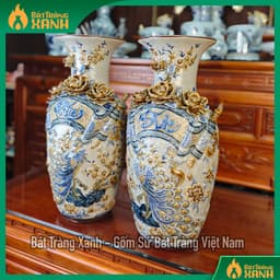 Đôi lộc bình Bát Tràng men rạn đắp nổi Cuốn Thư Phúc Đức, Hoa Kênh Bong - Lục bình thờ cúng trang trí 4