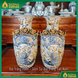 Đôi lộc bình Bát Tràng men rạn đắp nổi Cuốn Thư Phúc Đức, Hoa Kênh Bong - Lục bình thờ cúng trang trí 6