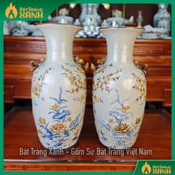 Đôi lộc bình Bát Tràng men rạn đắp nổi Cuốn Thư Phúc Đức, Hoa Kênh Bong - Lục bình thờ cúng trang trí 7