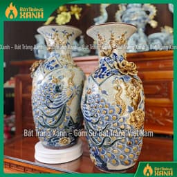 Đôi lộc bình Bát Tràng men rạn đắp nổi Cuốn Thư Phúc Đức, Hoa Kênh Bong - Lục bình thờ cúng trang trí 8