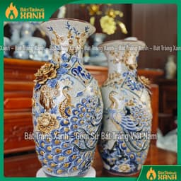 Đôi lộc bình Bát Tràng men rạn đắp nổi Cuốn Thư Phúc Đức, Hoa Kênh Bong - Lục bình thờ cúng trang trí 9
