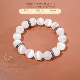 Ngọc Đan Tâm - Vòng Tay Selenite 10mm 3A Phối Charm Bạc Chữ Vạn - Mệnh Kim & Mệnh Thuỷ 1