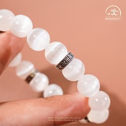 Ngọc Đan Tâm - Vòng Tay Selenite 10mm 3A Phối Charm Bạc Chữ Vạn - Mệnh Kim & Mệnh Thuỷ 3