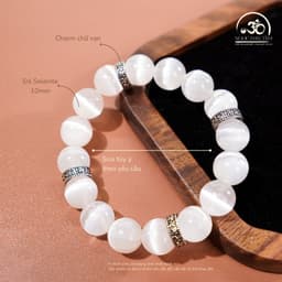 Ngọc Đan Tâm - Vòng Tay Selenite 10mm 3A Phối Charm Bạc Chữ Vạn - Mệnh Kim & Mệnh Thuỷ 2