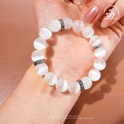 Ngọc Đan Tâm - Vòng Tay Selenite 10mm 3A Phối Charm Bạc Chữ Vạn - Mệnh Kim & Mệnh Thuỷ 5