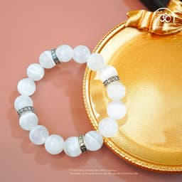Ngọc Đan Tâm - Vòng Tay Selenite 10mm 3A Phối Charm Bạc Chữ Vạn - Mệnh Kim & Mệnh Thuỷ 8