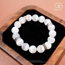Ngọc Đan Tâm - Vòng Tay Selenite 10mm 3A Phối Charm Bạc Chữ Vạn - Mệnh Kim & Mệnh Thuỷ 7