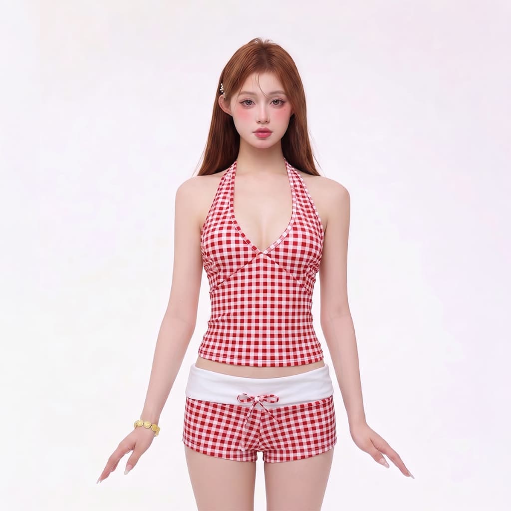 SET Áo Yếm Caro Phối Quần Đùi Ôm Lưng To Phong Cách Mùa Hè S118 panh-botique