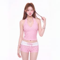 SET Áo Yếm Caro Phối Quần Đùi Ôm Lưng To Phong Cách Mùa Hè S118 panh-botique 2