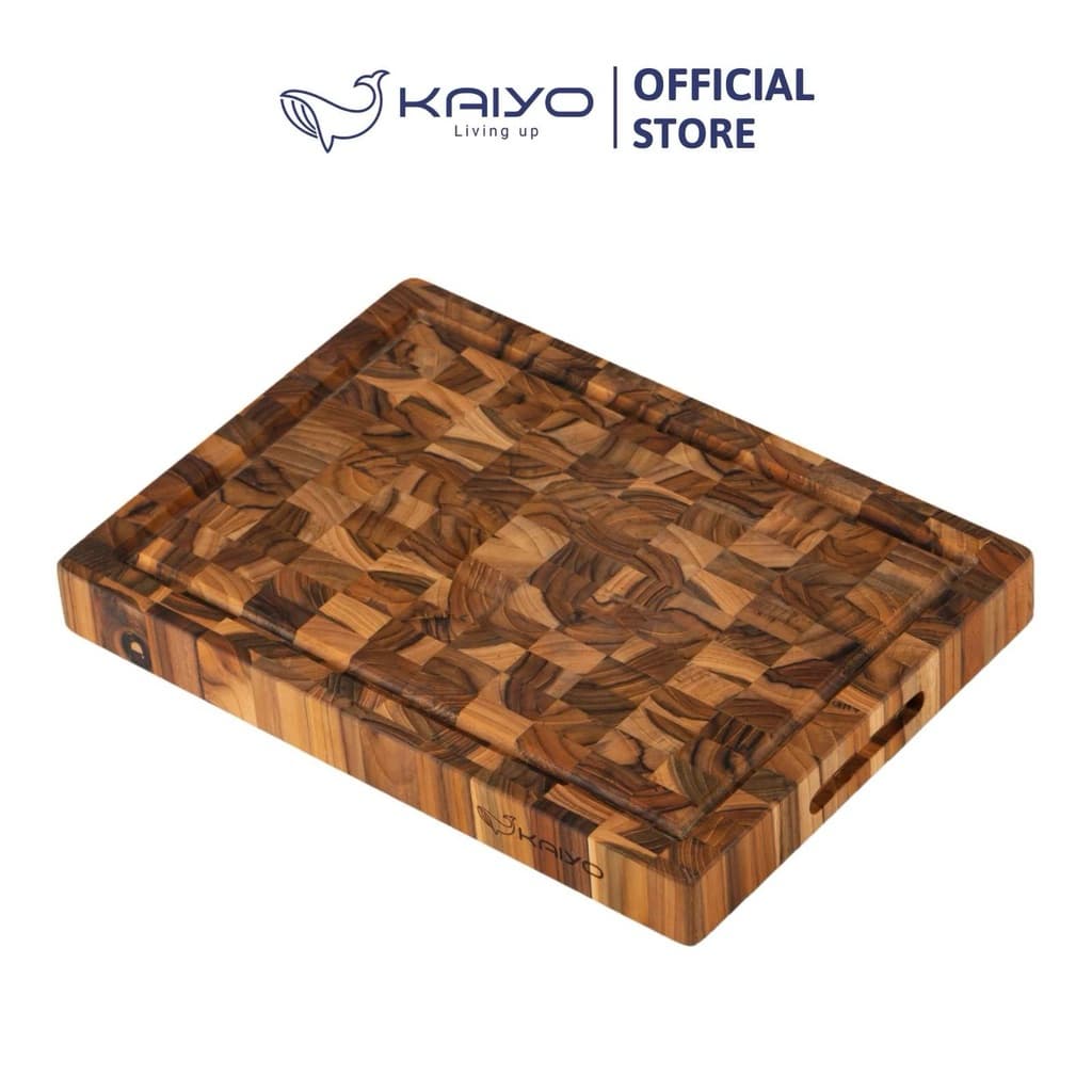 Thớt chặt gỗ Teak đầu cây Kaiyo hình chữ nhật 35 x 25 x 3,8cm [mã DC04]