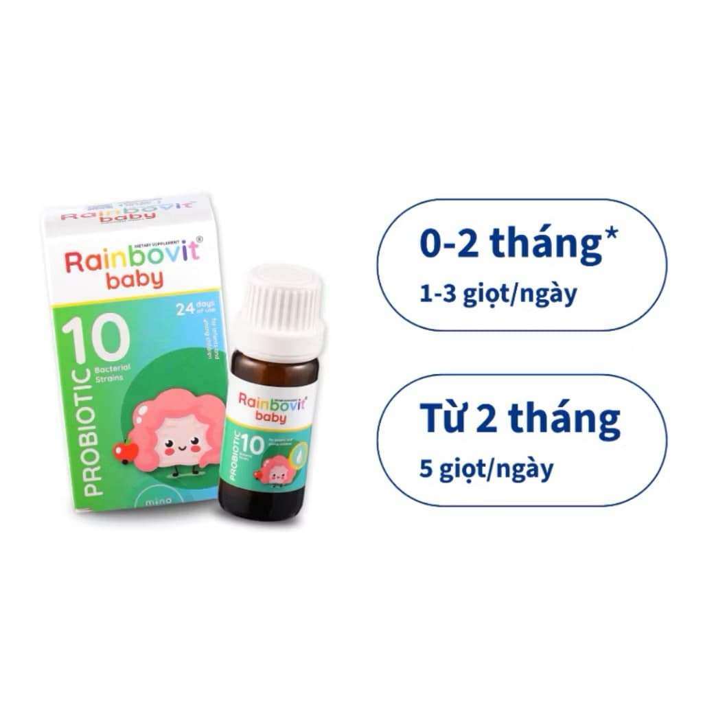 Rainbovit Baby ( Hộp 10 ml .MÀU XANH )Men Vi Sinh 10 Chủng,cải thiện tiêu hóa> BUN BUN SHOP