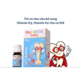 Rainbovit Baby Vitamin D3K2 (hộp 10ml) Giúp Chắc Khỏe Xương,Cao Lớn, , Bé Hấp Thụ Canxi <BUNBUN SHOP 3