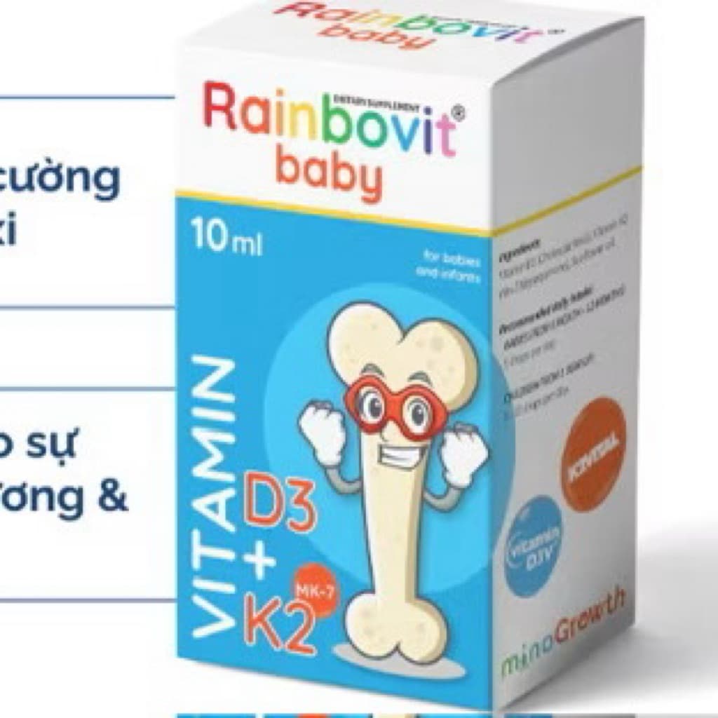 Rainbovit Baby Vitamin D3K2 (hộp 10ml) Giúp Chắc Khỏe Xương,Cao Lớn, , Bé Hấp Thụ Canxi <BUNBUN SHOP