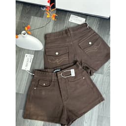Quần Short Jeans Túi Nắp Kiểu Nhiều Màu Chất Jean Denim Co Giãn Fix Dáng Quần Short Cạp Thấp Nâu Choco 6