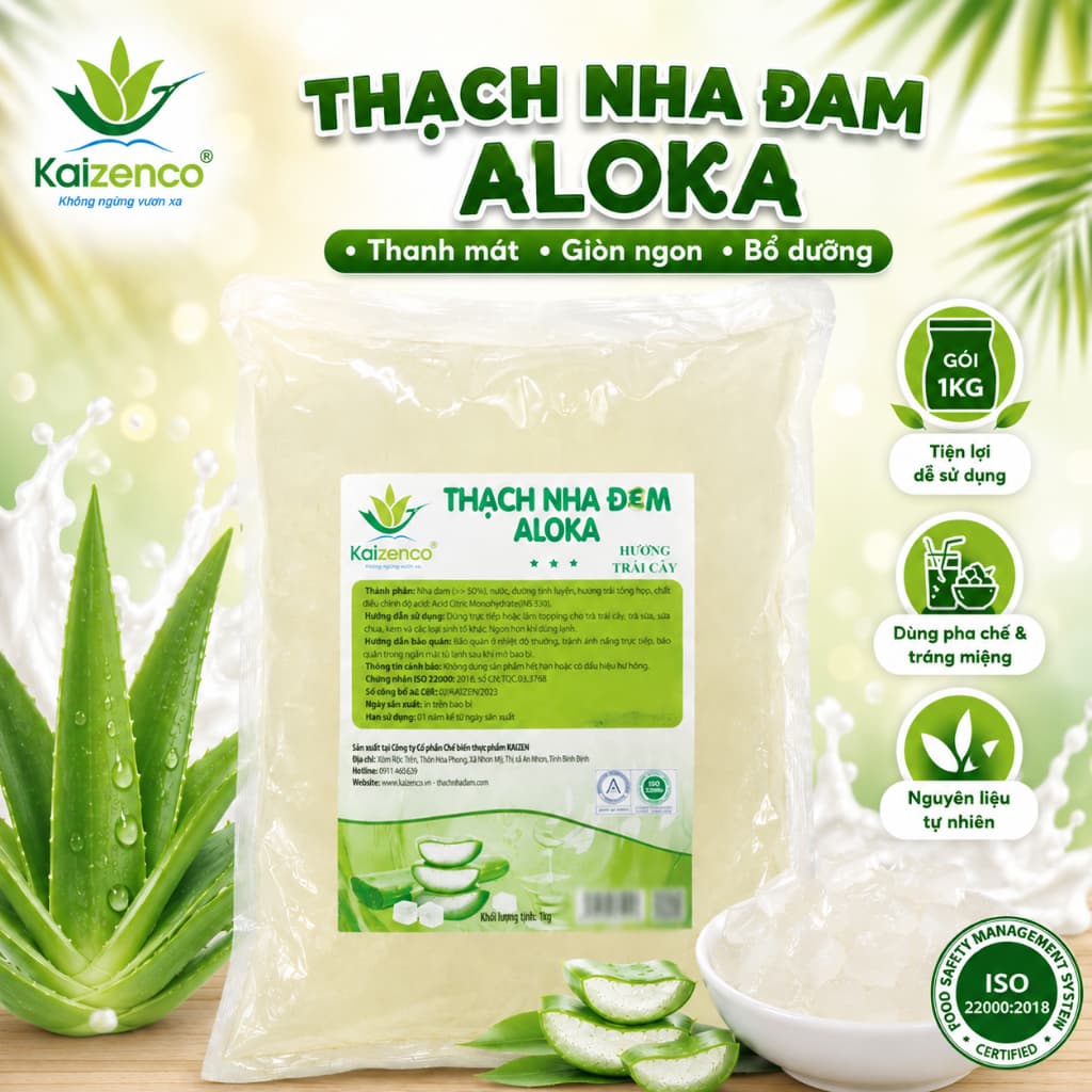 Thạch Nha Đam Aloka Giòn Thanh Mát Chế Biến Sẵn Túi 1Kg - Nha Đam Ăn Liền Topping Trà Sữa , dokhogiasi
