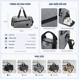 Túi Du Lịch Đa Năng Chống Nước DVB 47cm Có Ngăn Giày Túi Xách Gym Thể Thao Nam Nữ 8001 2