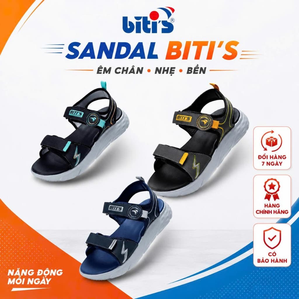 Biti's Sandal bé trai quai dán hình tia chớp đế siêu nhẹ BEB005700 chất liệu da Pu cao cấp