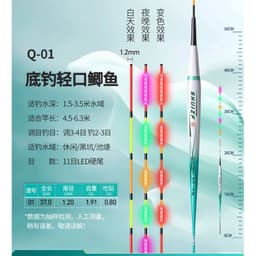 Phao rô diếc điện kiếm vũ Mã ngọn đổi màu  Tăm cứng 1,2 mm  Bầu dài - chân ngắn  Q01 - 37 cm - 0,8 g  Q02 - 37,5 cm 2