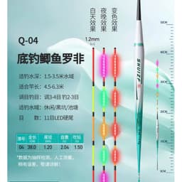 Phao rô diếc điện kiếm vũ Mã ngọn đổi màu  Tăm cứng 1,2 mm  Bầu dài - chân ngắn  Q01 - 37 cm - 0,8 g  Q02 - 37,5 cm 5