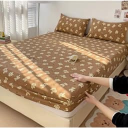 Bộ Ga Gối 3 Món Vải Cotton Đũi Thoáng Mát, Mẫu gấu nâu, Bọc Đệm 2–10cm,Đủ Kích Thước 2