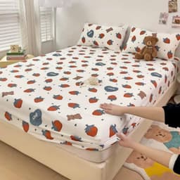 Bộ Ga Gối 3 Món Vải Cotton Đũi Thoáng Mát, Mẫu gấu nâu, Bọc Đệm 2–10cm,Đủ Kích Thước 6
