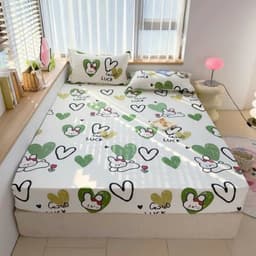 Bộ Ga Gối 3 Món Vải Cotton Đũi Thoáng Mát, Mẫu gấu nâu, Bọc Đệm 2–10cm,Đủ Kích Thước 8