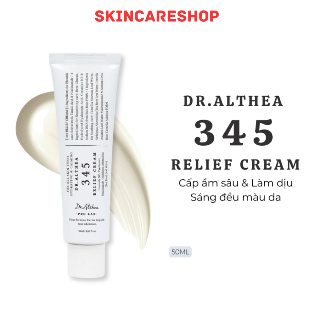 Kem dưỡng 345 Relief Cream Dr.Althea hỗ trợ sáng ẩm, phục hồi dịu nhẹ dưỡng da thuần chay 50ml ( Bản mới) SKINCARESHOP