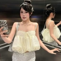 Áo 2 dây bí phồng xoè phối ren TRANGCLOTHINGG Áo dây bí đi biển du lịch mùa hè HA1 1