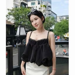 Áo 2 dây bí phồng xoè phối ren TRANGCLOTHINGG Áo dây bí đi biển du lịch mùa hè HA1 2