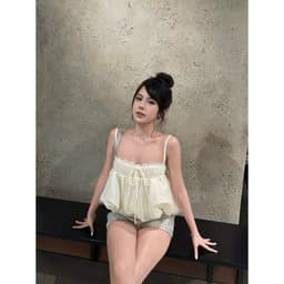 Áo 2 dây bí phồng xoè phối ren TRANGCLOTHINGG Áo dây bí đi biển du lịch mùa hè HA1 9
