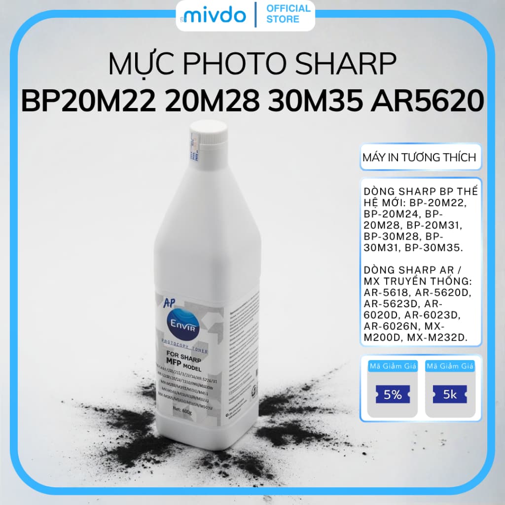 Mực Photo Sharp AP Cho BP20M22 BP20M28 BP30M35 AR5620 In Sắc Nét Ổn Định Bền Đẹp 1 Chai