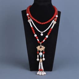 Vòng Cổ Dây Chuyền Hán Phục Hạt Đỏ Phối Ngọc Trai - Thiết Kế Cổ Điển Sang Trọng Kèm Tua Rua Đỏ Tinh Xảo 5