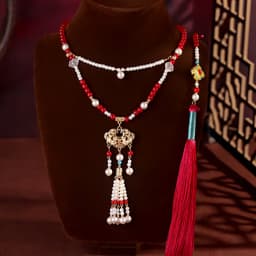Vòng Cổ Dây Chuyền Hán Phục Hạt Đỏ Phối Ngọc Trai - Thiết Kế Cổ Điển Sang Trọng Kèm Tua Rua Đỏ Tinh Xảo 8