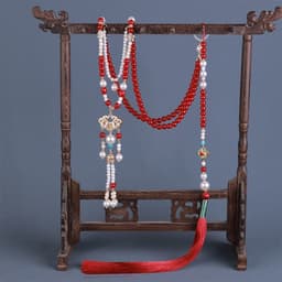 Vòng Cổ Dây Chuyền Hán Phục Hạt Đỏ Phối Ngọc Trai - Thiết Kế Cổ Điển Sang Trọng Kèm Tua Rua Đỏ Tinh Xảo 3
