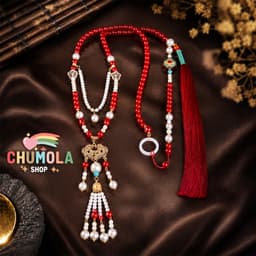 Vòng Cổ Dây Chuyền Hán Phục Hạt Đỏ Phối Ngọc Trai - Thiết Kế Cổ Điển Sang Trọng Kèm Tua Rua Đỏ Tinh Xảo 1