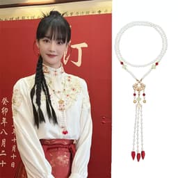 Vòng Cổ Dây Chuyền Ngọc Trai Charm Trường Mệnh Cổ Điển  – Dây Chuyền Kèm Tua Rua Sang Trọng Phụ Kiện Nữ Tính Tiểu Thư 2