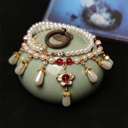 Dây Chuyền Vòng Cổ Ngọc Trai Charm Hoa Rơi Đỏ – Phong Cách Cổ Trang Quý Phái Phụ Kiện Tiểu Thư Cổ Điển Cao Cấp 7