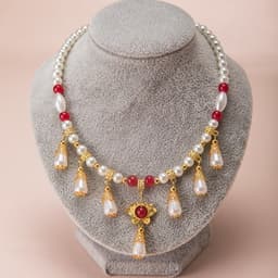 Dây Chuyền Vòng Cổ Ngọc Trai Charm Hoa Rơi Đỏ – Phong Cách Cổ Trang Quý Phái Phụ Kiện Tiểu Thư Cổ Điển Cao Cấp 5
